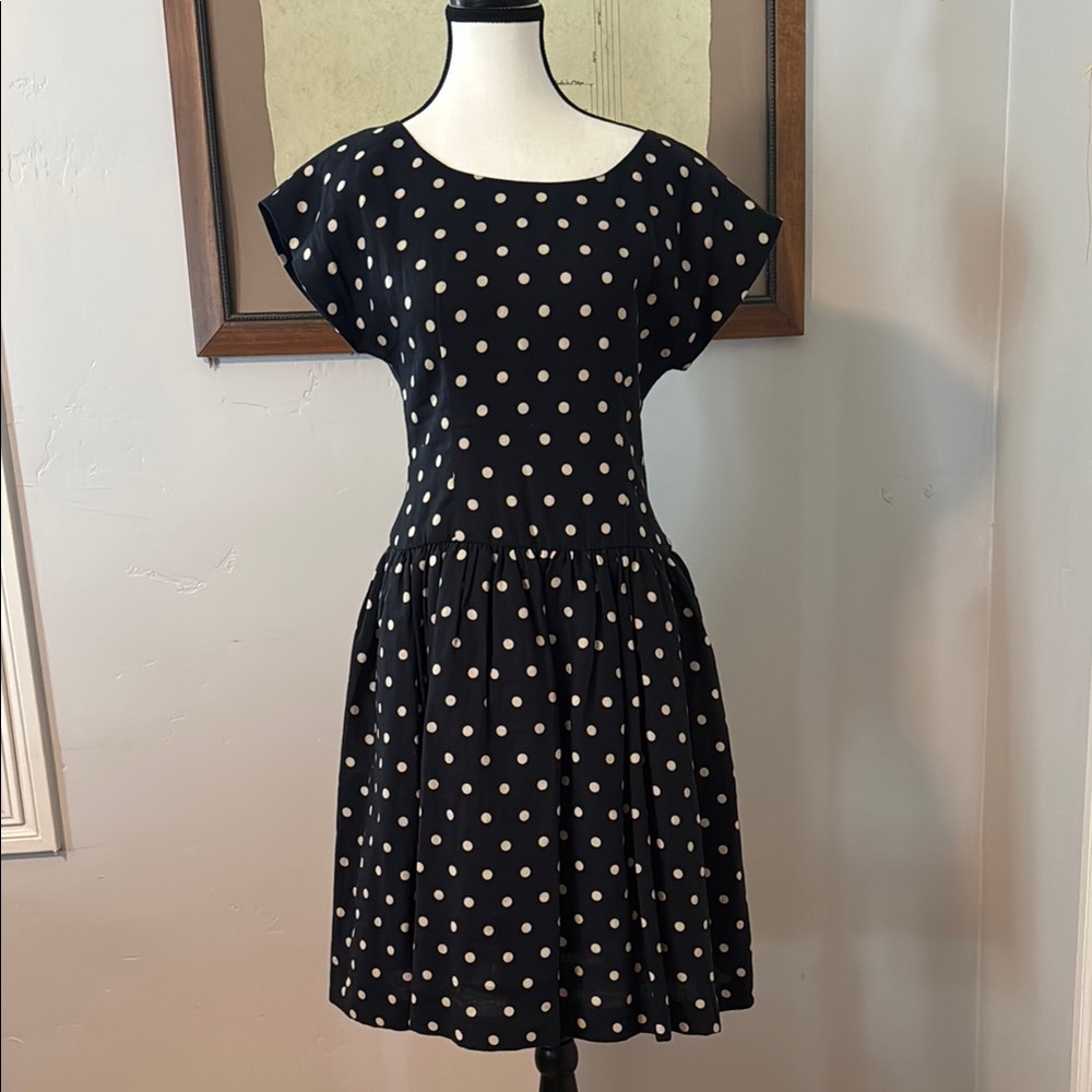 Navy and Cream Fit and Flare Midi Dress with Flutter Sleeves
